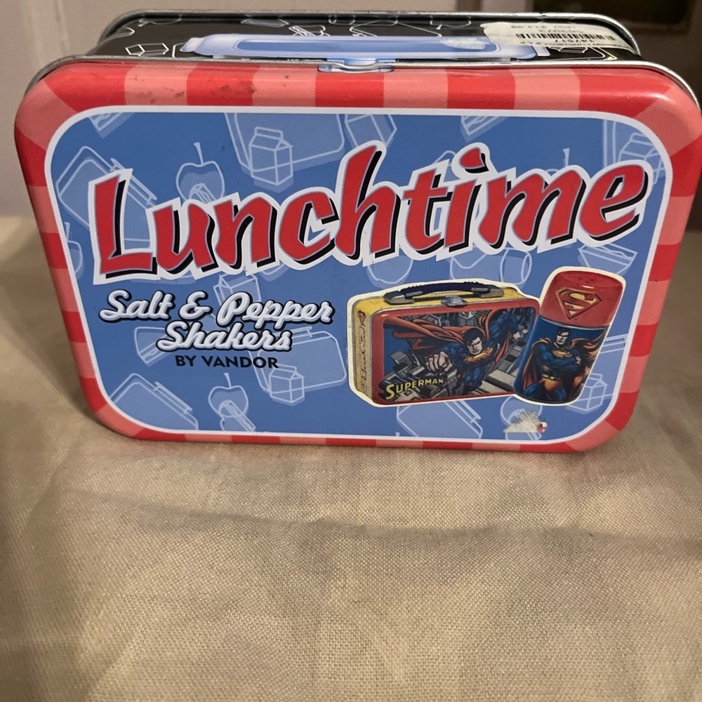 DC Comics Lunchtime Red and Blue Salt & Pepper Shaker Tin